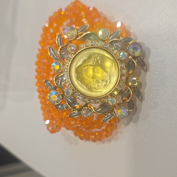 Jewelry - Angel cameo rhinestone accented orange crystal bracelet